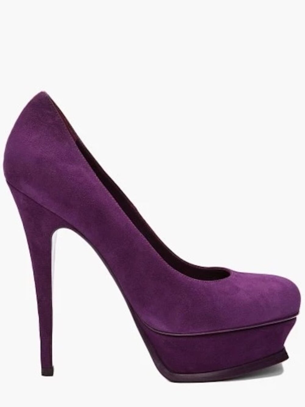 YSL Yves Saint Laurent Tribute 105 Suede Platform Pumps Heels Shoes Magenta